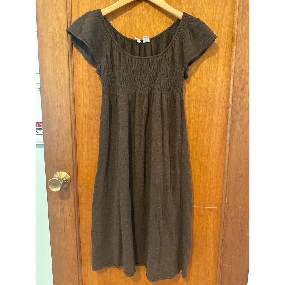Moth‎ dress XS brown angora cashmere cotton rayon nylon flutter empire stretch